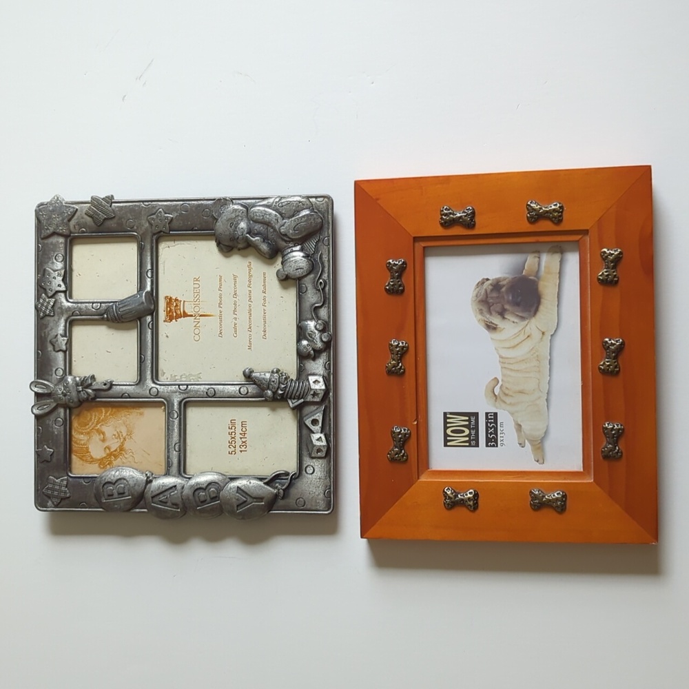 Family Frames Silver Baby 5 Photo and 3.5 x 5 in Wood Bones Pet